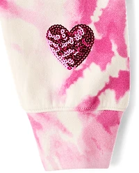 Girls Tie Dye Sequin Heart Fleece Zip Up Hoodie