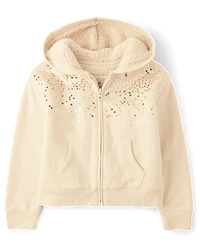 Girls Sequin Fleece Sherpa Lined Zip Up Hoodie