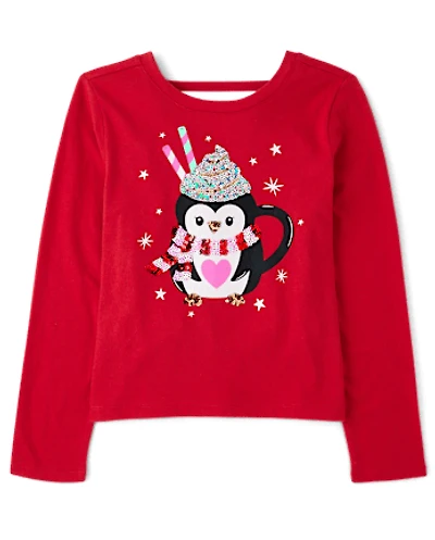 Girls Sequin Penguin Mug Bar Back Top
