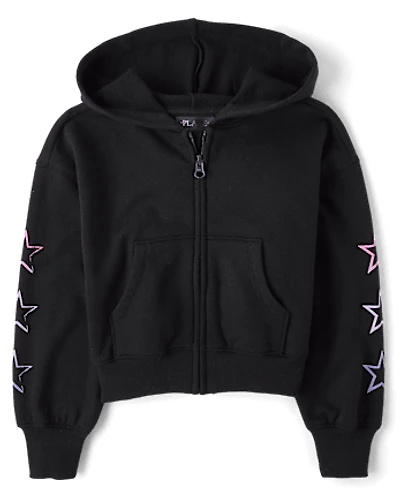 Girls Graphic Fleece Zip Up Hoodie