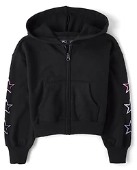 Girls Graphic Fleece Zip Up Hoodie