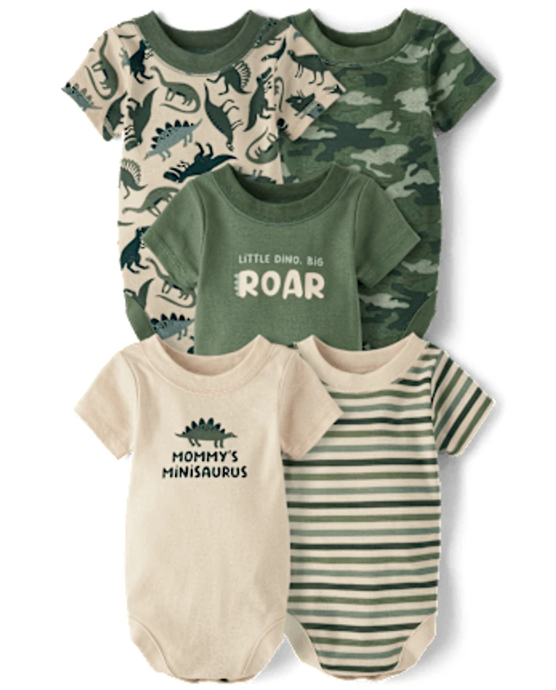 Lot de 5 bodies dinosaures pour bébé garçon