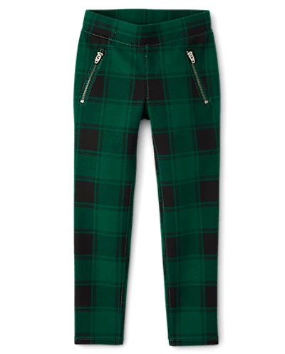 Girls Plaid Zip Ponte Jeggings