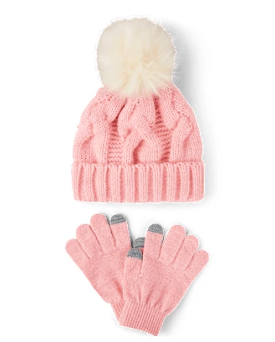 Girls Cable Knit 2-Piece Cold Weather Set