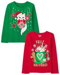 Girls Christmas Graphic Tee 2-Pack