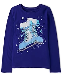 Girls Winter Ice Skates Graphic Tee
