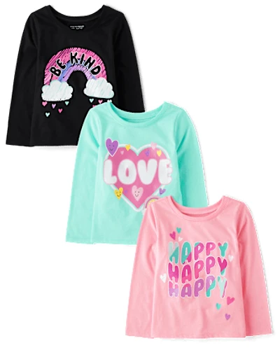 Baby And Toddler Girls Positivity Graphic Tee 3-Pack