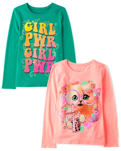 Girls Cat Positive Graphic Tee 2-Pack