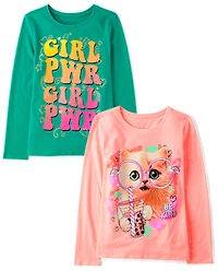 Girls Cat Positive Graphic Tee 2-Pack