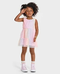 Toddler Girls Rainbow Shimmer Mesh Tiered Dress