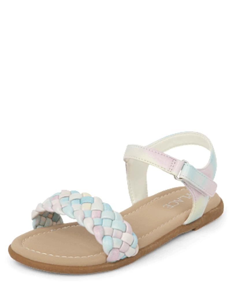 Sandales tressées arc-en-ciel pour filles