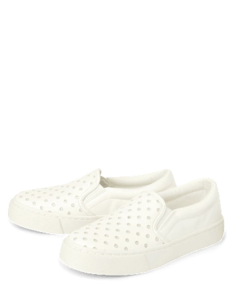 Girls Glitter Perforated Platform Slip On Sneakers