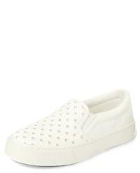 Girls Glitter Perforated Platform Slip On Sneakers
