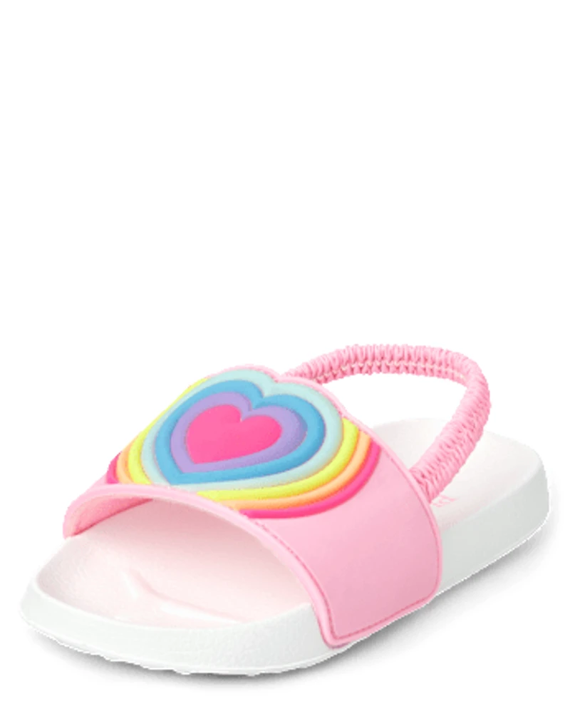 Claquettes arc-en-ciel en forme de cœur pour petites filles