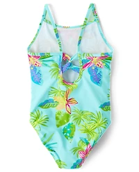Girls Print Cross Back One Piece Swimsuit