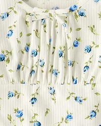 Girls Floral Ribbed Top
