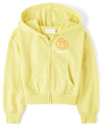 Sweat à capuche zippé en polaire graphique pour fille