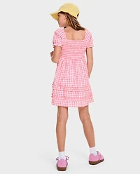 Girls Mommy And Me Gingham Poplin Smocked Ruffle Dress