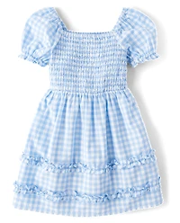 Girls Mommy And Me Gingham Poplin Smocked Ruffle Dress