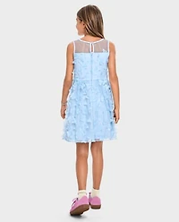 Girls 3D Butterfly Mesh Fit And Flare Dress