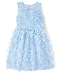 Girls 3D Butterfly Mesh Fit And Flare Dress