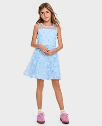 Girls 3D Butterfly Mesh Fit And Flare Dress