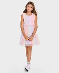 Girls Rainbow Shimmer Mesh Ruffle Dress