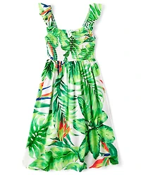 Girls Matching Family Tropical Midi Smocked Dress