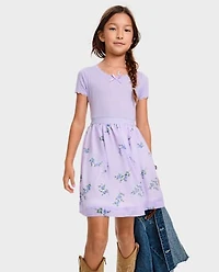 Girls Floral Ribbed Fit And Flare Dress