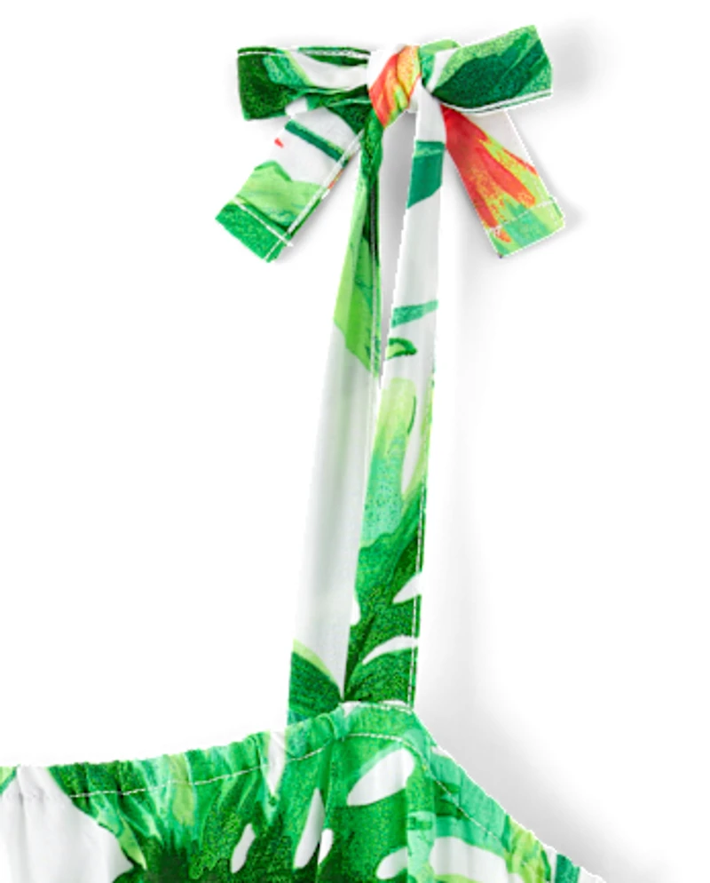 Robe longue à épaules nouées tropicale pour femme