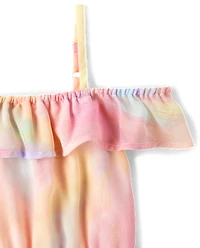 Girls Rainbow Tie Dye Off Shoulder Dress
