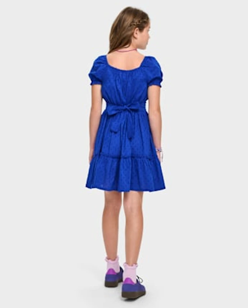 Girls Mommy And Me Bow Back Ruffle Dress