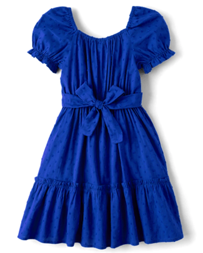 Girls Mommy And Me Bow Back Ruffle Dress