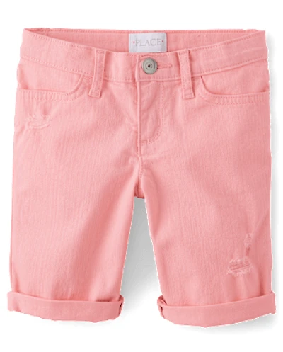 Girls Roll Cuff Twill Skimmer Shorts