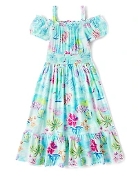 Girls Matching Family Tropical Midi Off Shoulder Dress