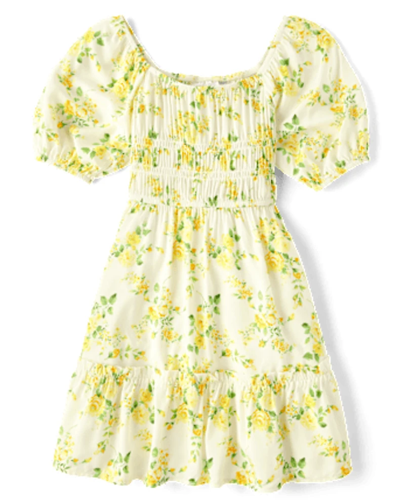 Girls Mommy And Me Floral Smocked Ruffle Dress