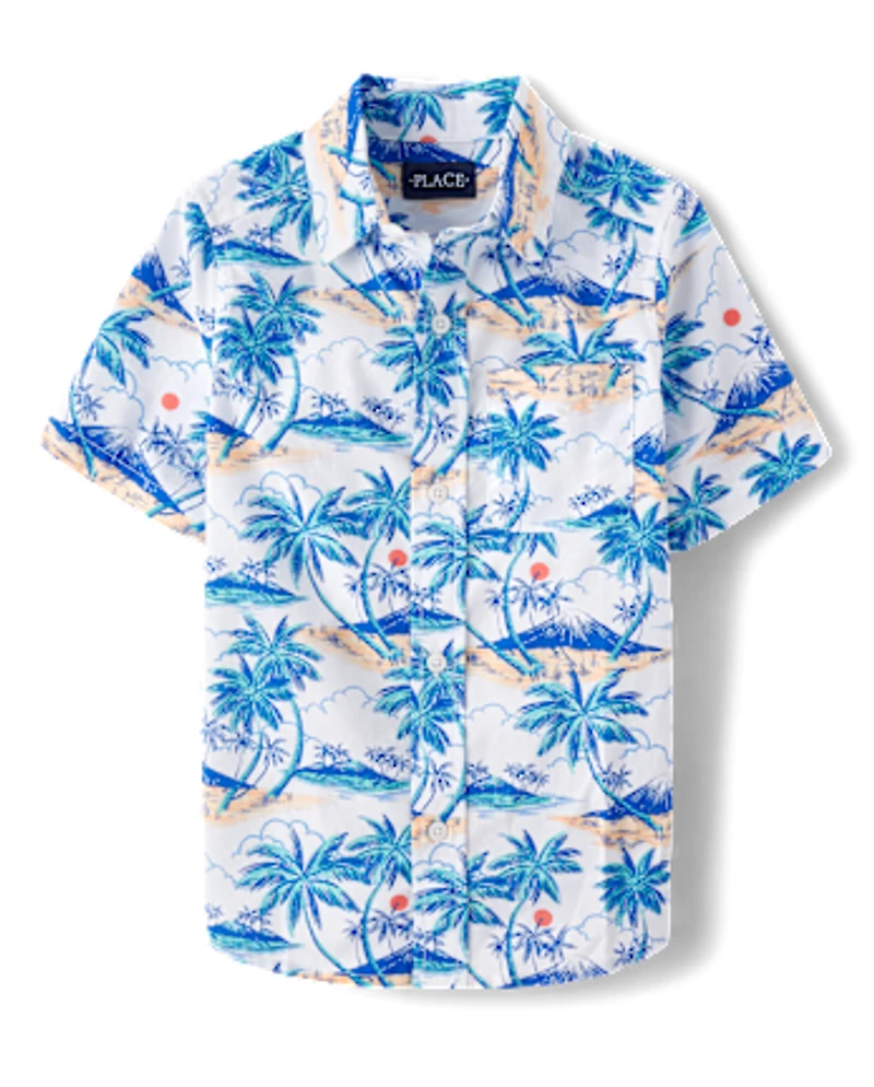 Boys Tropical Poplin Button Up Shirt