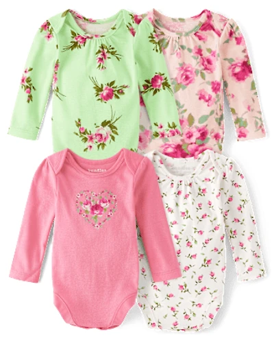 Baby Girls Floral Bodysuit 4-Pack