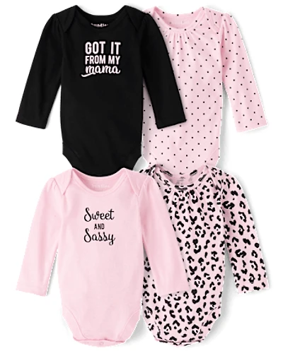 Baby Girls Sweet And Sassy Bodysuit 4-Pack