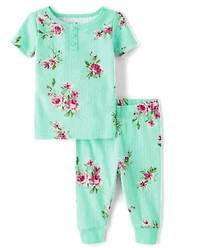 Baby And Toddler Girls Floral Henley Pointelle Snug Fit Cotton Pajamas