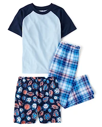 Boys Sports Plaid 3-Piece Pajama Set