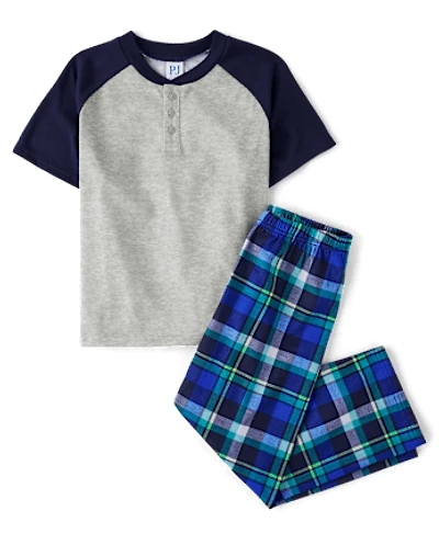 Boys Plaid Henley Pajamas