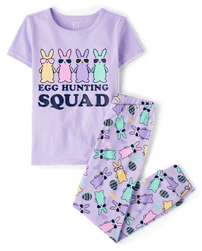 Girls Matching Family Egg Hunting Squad Snug Fit Cotton Pajamas