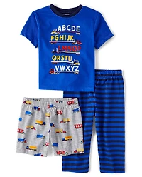 Toddler Boys Alphabet Vehicle 3-Piece Pajama Set