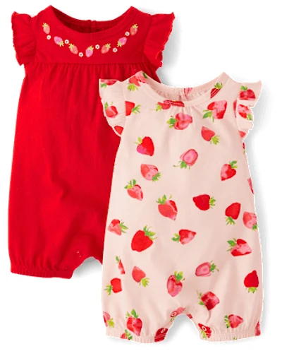Baby Girls Strawberry Romper 2-Pack