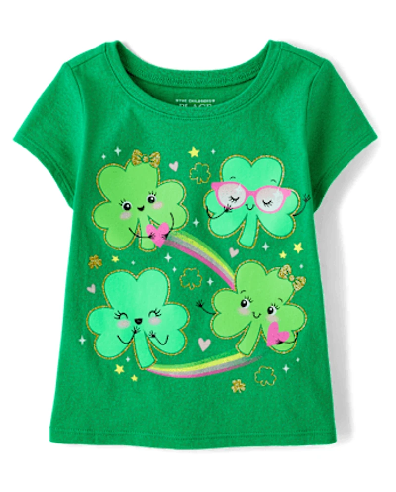 T-shirt graphique trèfles de la Saint-Patrick pour bébés et petites filles