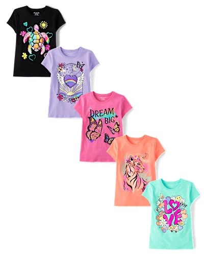 Lot de t-shirts graphiques tendance pour filles