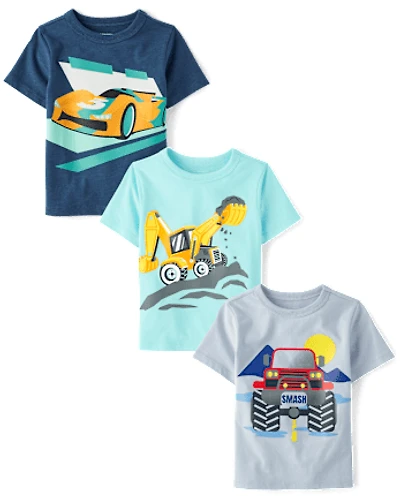 Baby And Toddler Boys Vehicle Graphic Tee 3-Pack