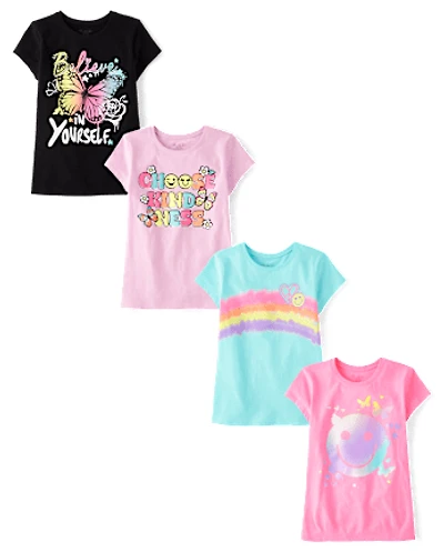 Lot de 4 t-shirts graphiques Positivity pour filles