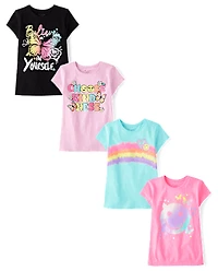 Lot de 4 t-shirts graphiques Positivity pour filles
